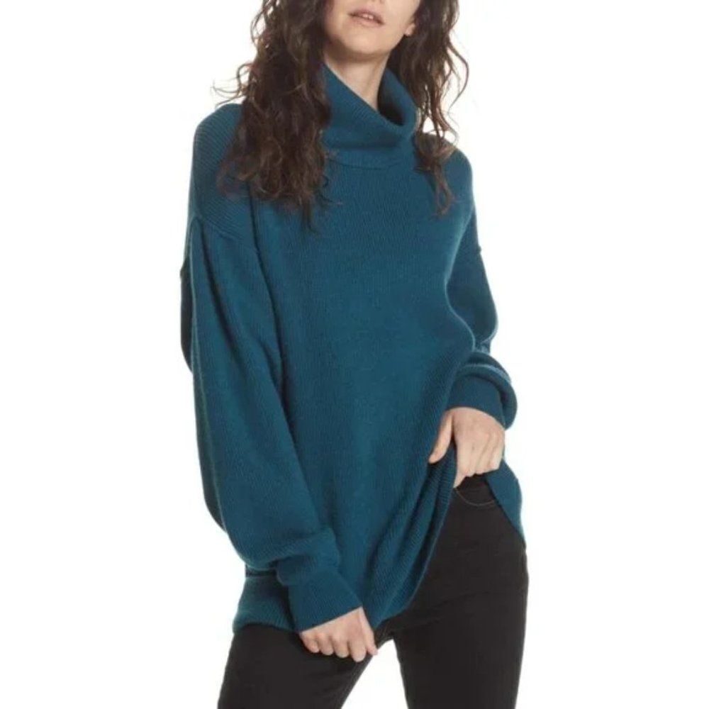 ✨ FREE PEOPLE ✨ Softly Structured Knit Tunic Turtleneck Sweater - [Medium, Teal]
